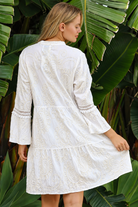 Serafina white cotton mini dress with ivory embroidery and lace sleeves at Bohemian Love Runway 