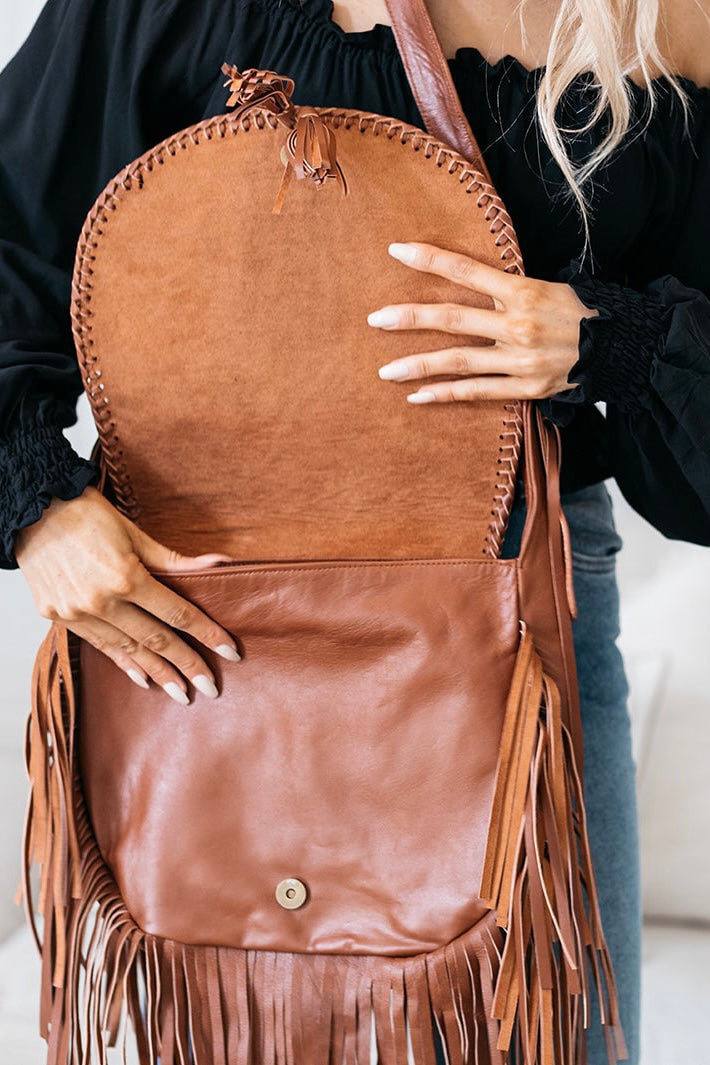  SHOE SHU | BUFFALO + FRINGE SADDLE BAG VINTAGE TAN | Bohemian Love Runway