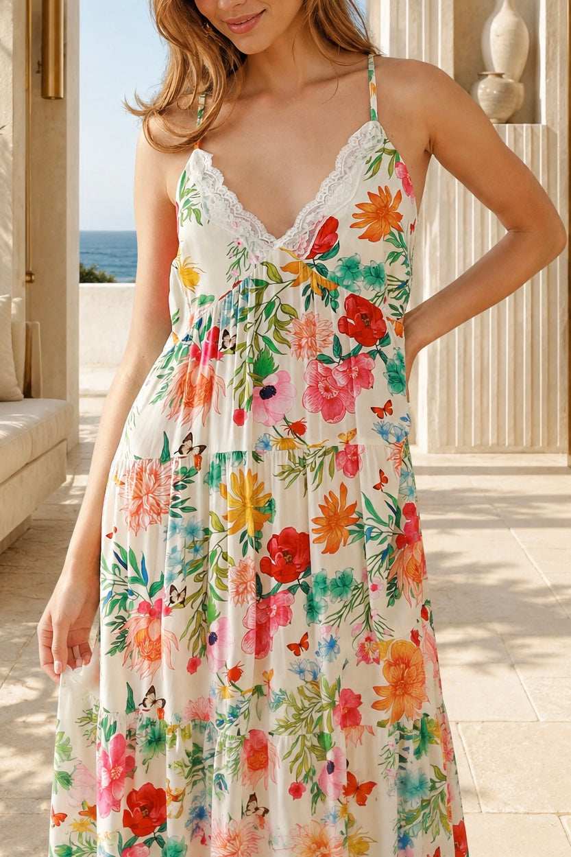  DREAMCATCHER | ARABELLA FLORAL LACE TRIM SLIP DRESS RAYON | Bohemian Love Runway