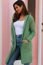  AVAMIA | LOLA FLUFFY HOODED KNIT CARDIGAN MOSS | Bohemian Love Runway