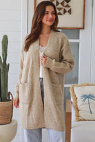 Beige boho longline cardigan womens Australia soft knit below knee cardigan Charlotte the Label winter layering
