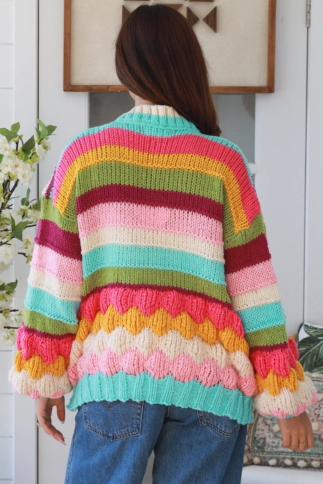 Rainbow stripe chunky knit cardigan in pastel tones relaxed boho winter knit Charlotte the Label