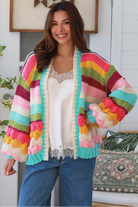Rainbow stripe chunky knit cardigan in pastel tones relaxed boho winter knit Charlotte the Label