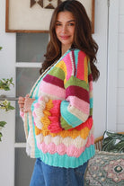 Rainbow stripe chunky knit cardigan in pastel tones relaxed boho winter knit Charlotte the Label
