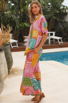 Wide leg patchwork paisley boho pants by Dreamcatcher with elastic waist and colourful bandana print