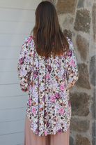 Primrose floral rayon blouse in pink with lace shoulder inserts Charlotte The Label boho summer top