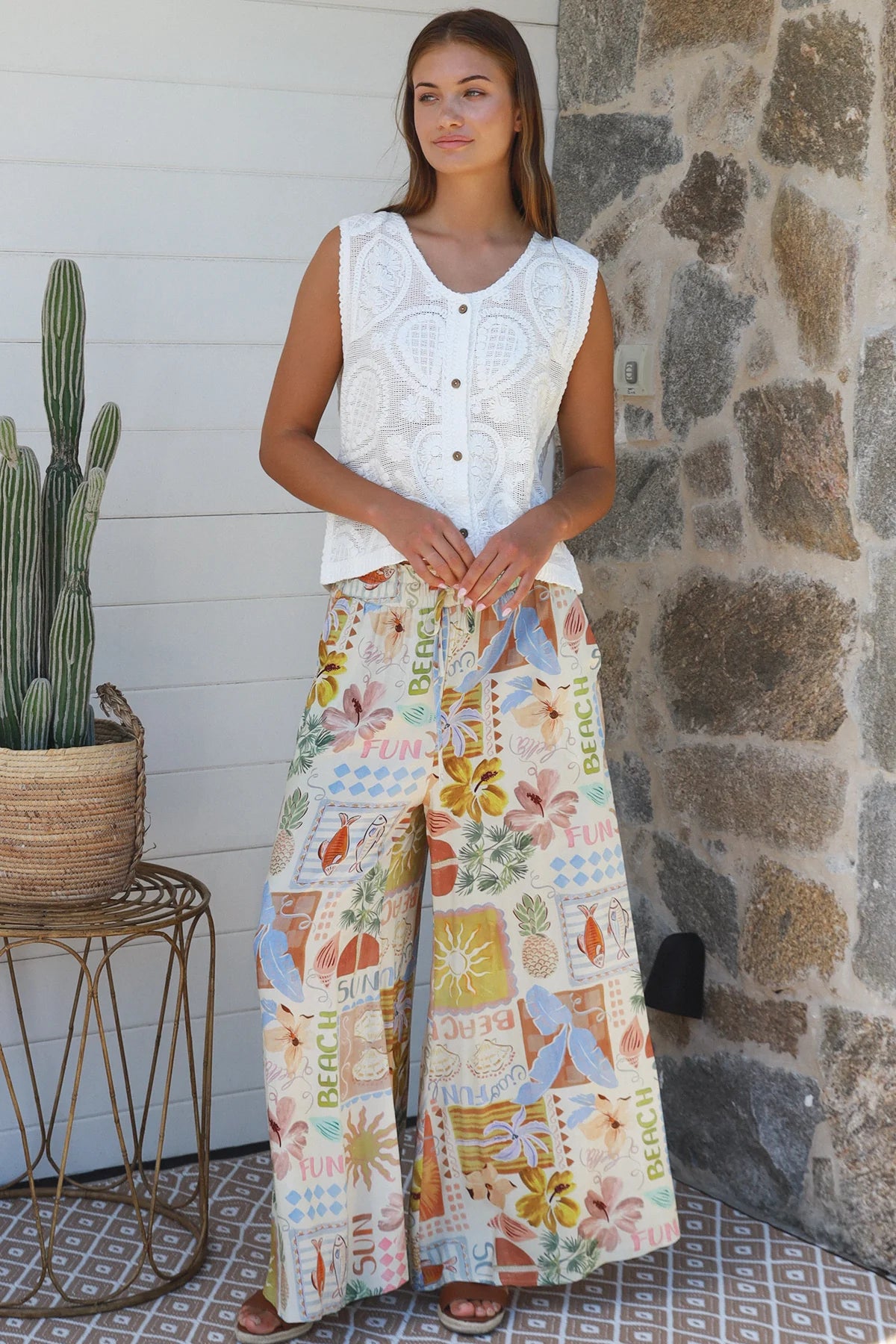 Hattie rayon pant wide leg with drawstring waist — beach to bar boho summer pant Australia