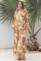 Vera Pant in rayon with patchwork animal and floral print, wide-leg boho pants with elastic waist, Australia