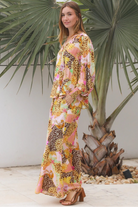 Vera Pant in rayon with patchwork animal and floral print, wide-leg boho pants with elastic waist, Australia