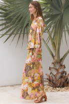 Vera Pant in rayon with patchwork animal and floral print, wide-leg boho pants with elastic waist, Australia