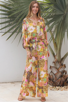 Vera Pant in rayon with patchwork animal and floral print, wide-leg boho pants with elastic waist, Australia