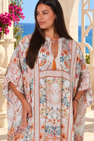 Mirage Desert Bloom boho kaftan in ivory, terracotta and teal viscose crepe with rhinestone detail