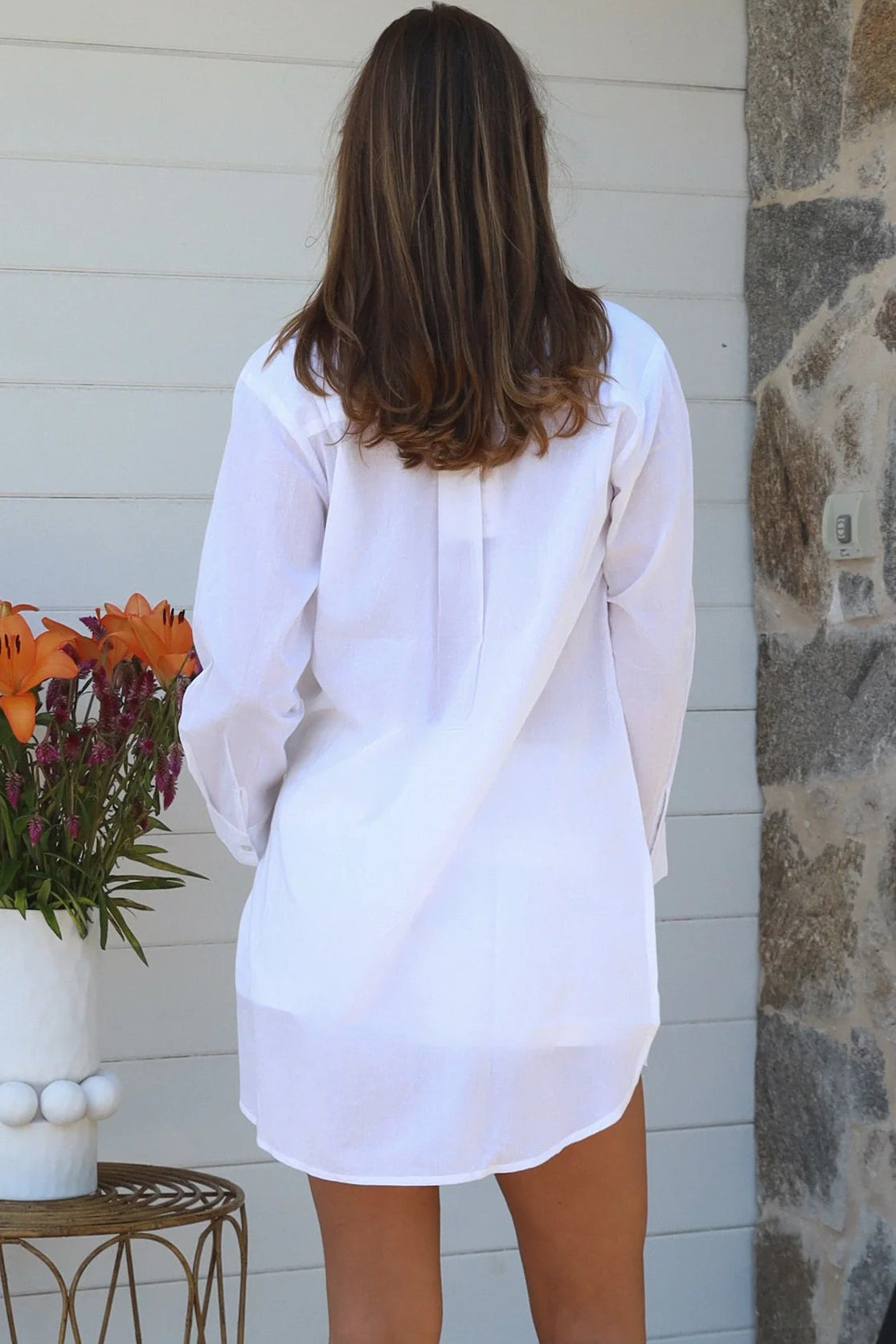 Chapter embroidered cotton button-through shirt with curved hem and cuff sleeves