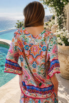 Dreamcatcher Aurora Floral Top Pink Mosaic with botanical mosaic print and cotton lace edging