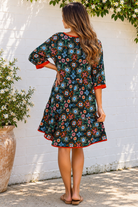 Emily rayon boho mini dress empire line waist, tie front with three quarter sleeves | Bohemian Love Runway 