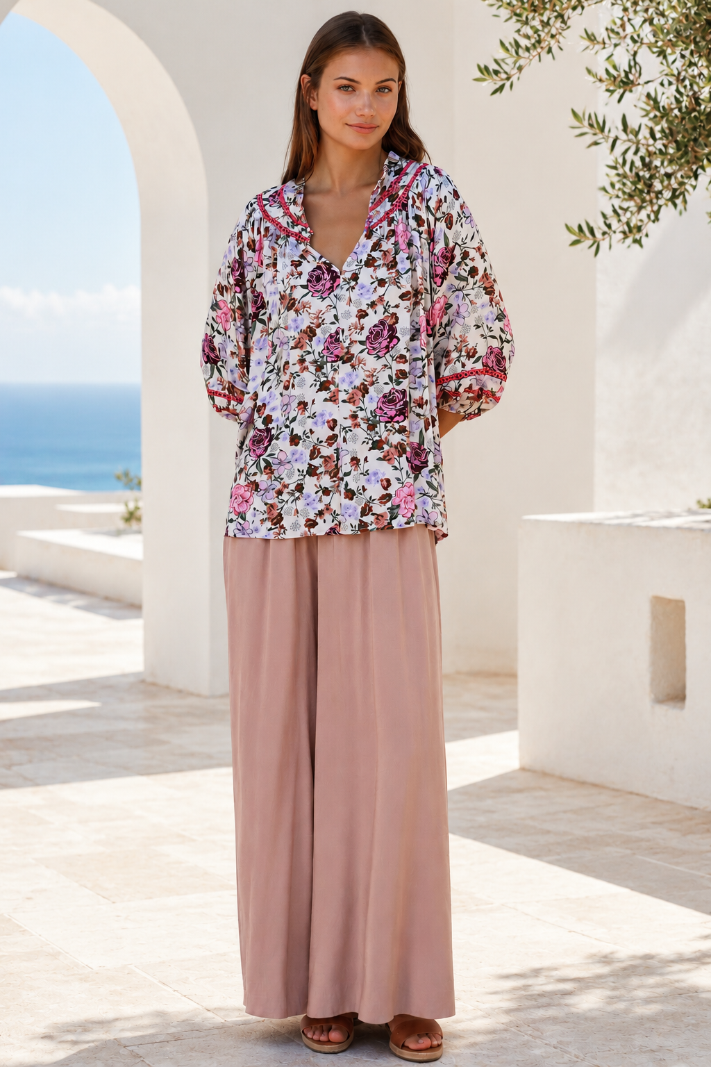 Primrose pink floral rayon blouse by Charlotte The Label | Shop Bohemian Love Runway