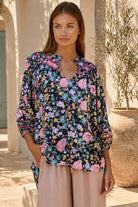 Primrose navy floral boho blouse in 100% rayon by Charlotte The Label | Bohemian Love Runway