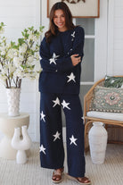 Charlotte The Label Star Soft Brushed Knit Jumper in navy featuring a soft brushed knit texture, relaxed oversized fit, white star design and matching Star Soft Brushed Knit Pants.