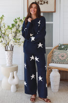 Charlotte The Label Star Soft Brushed Knit Jumper in navy featuring a soft brushed knit texture, relaxed oversized fit, white star design and matching Star Soft Brushed Knit Pants.