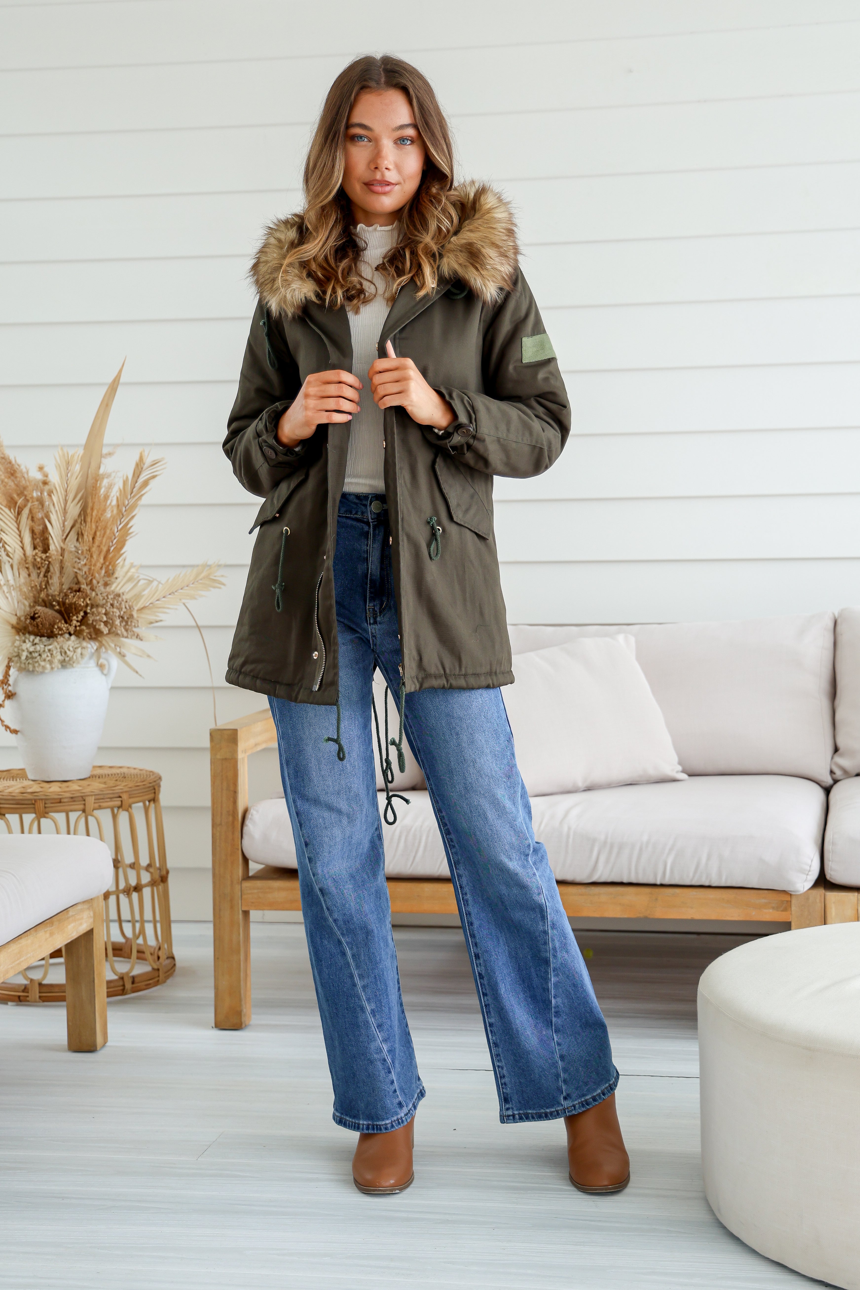  MISS MARLOW | MAYE FUR TRIM ANORAK KHAKI | Bohemian Love Runway