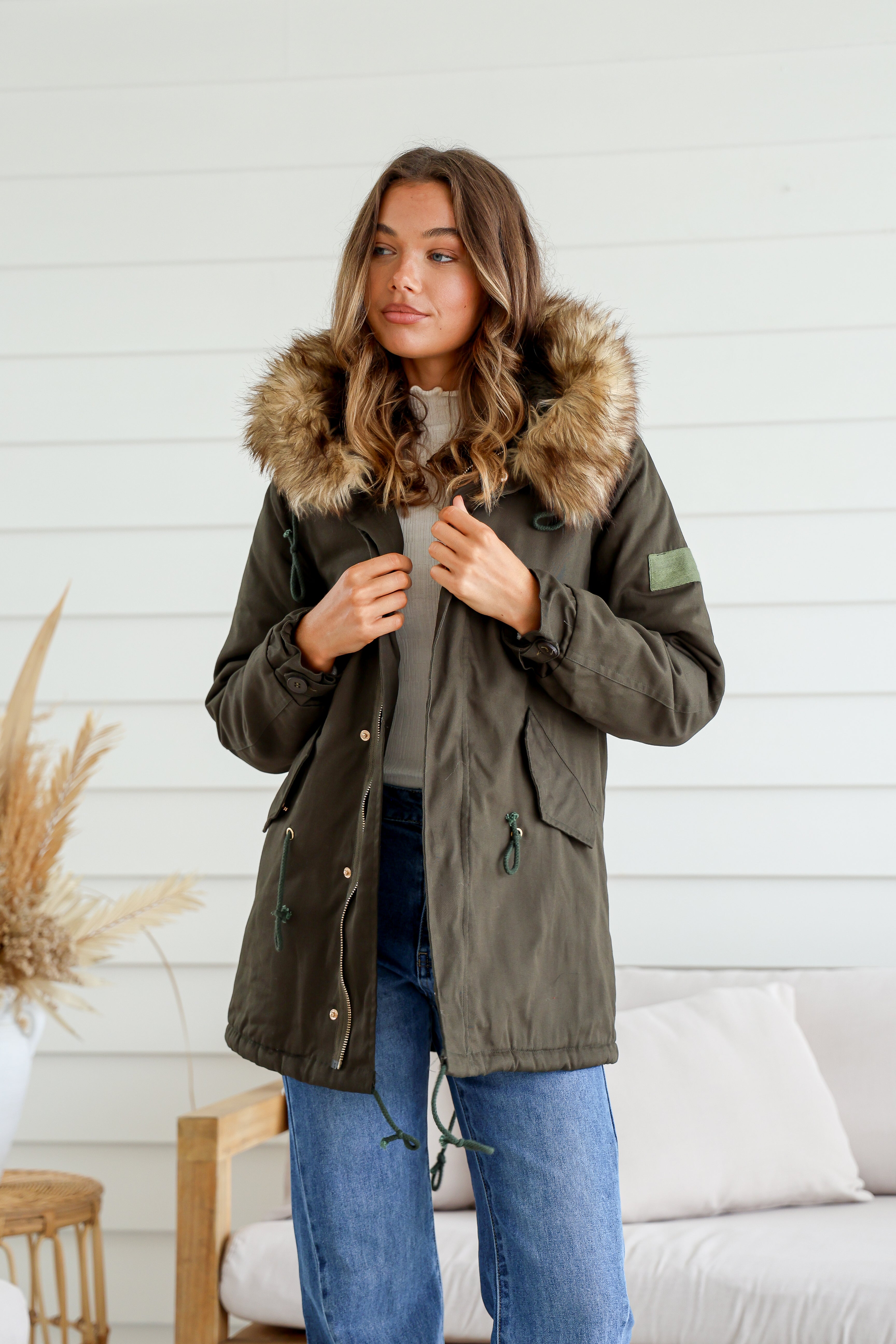  MISS MARLOW | MAYE FUR TRIM ANORAK KHAKI | Bohemian Love Runway