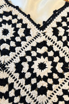 Handmade black and cream hand-stitched square crochet market bag - Moonflower Crochet Market Bag by Bohemian Love Runway.