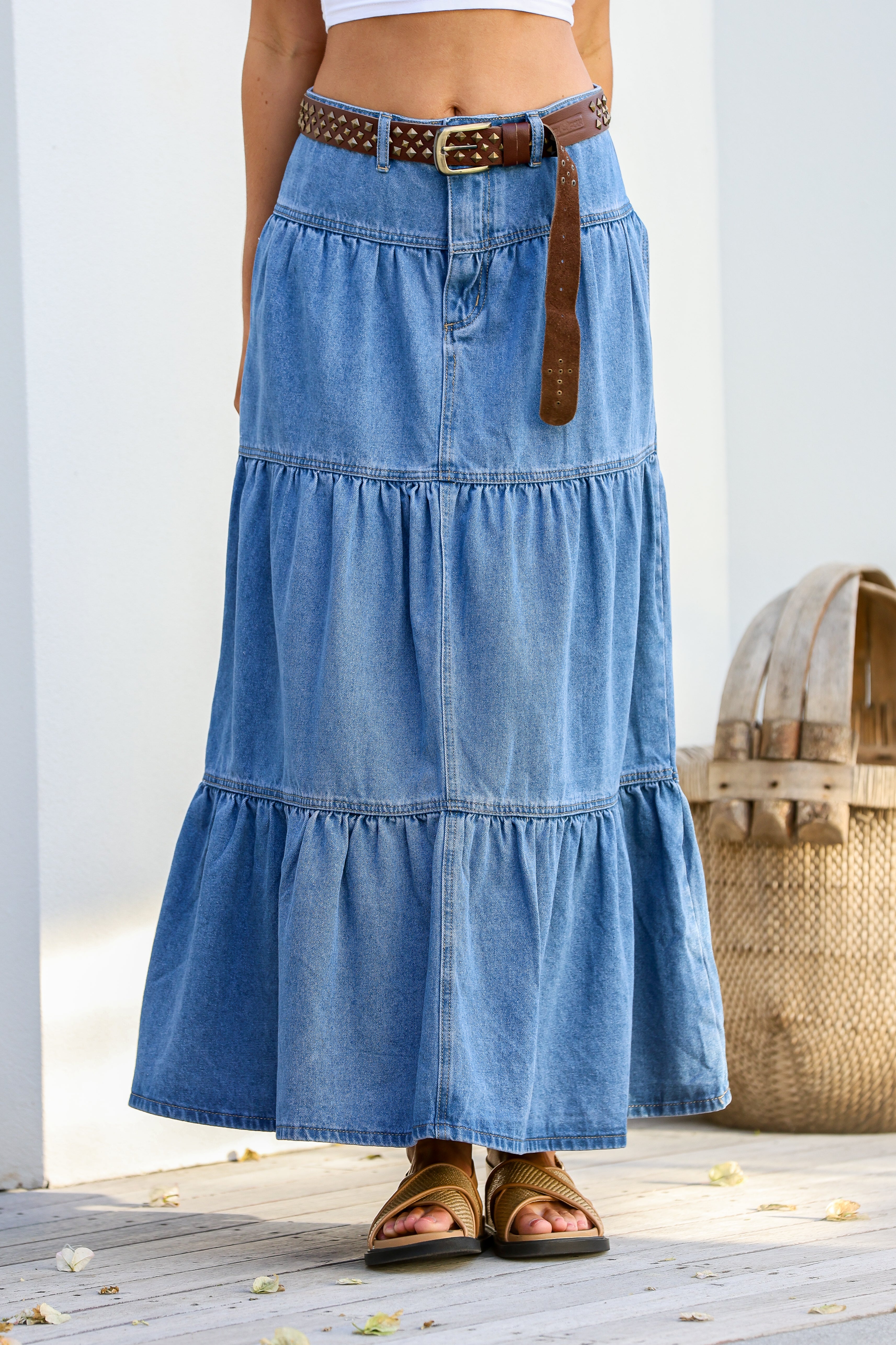  COUNTRY DENIM | CHLOE DENIM TIER MAXI SKIRT | Bohemian Love Runway