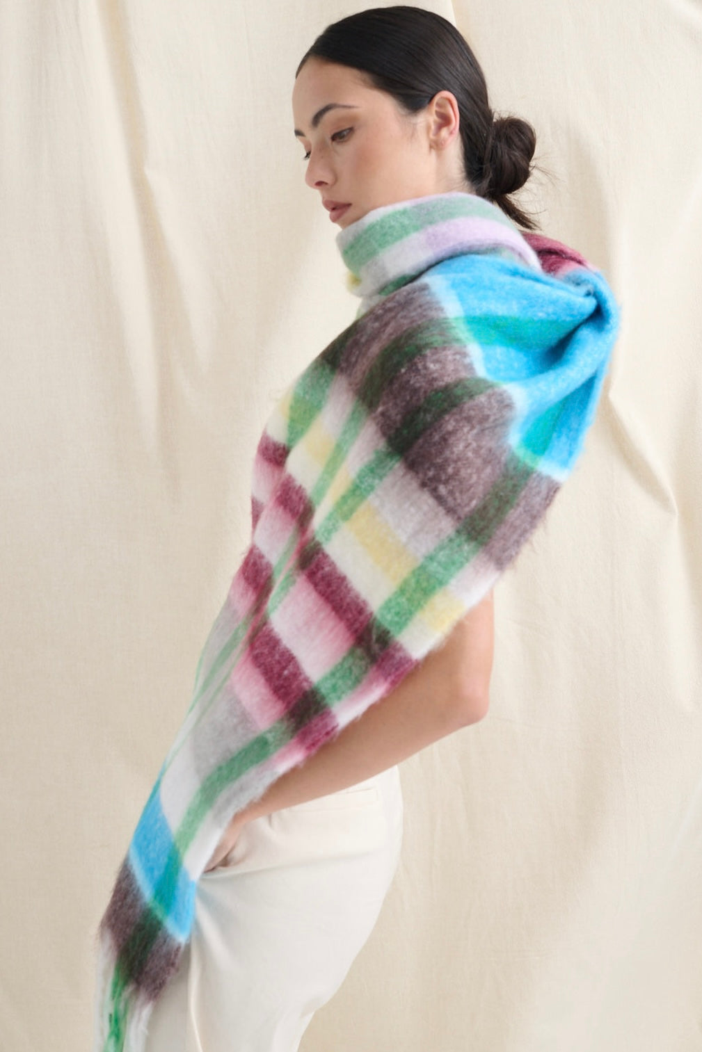  ANGELS WHISPER | DENISE MULTI PLAID FLUFFY SCARF | Bohemian Love Runway