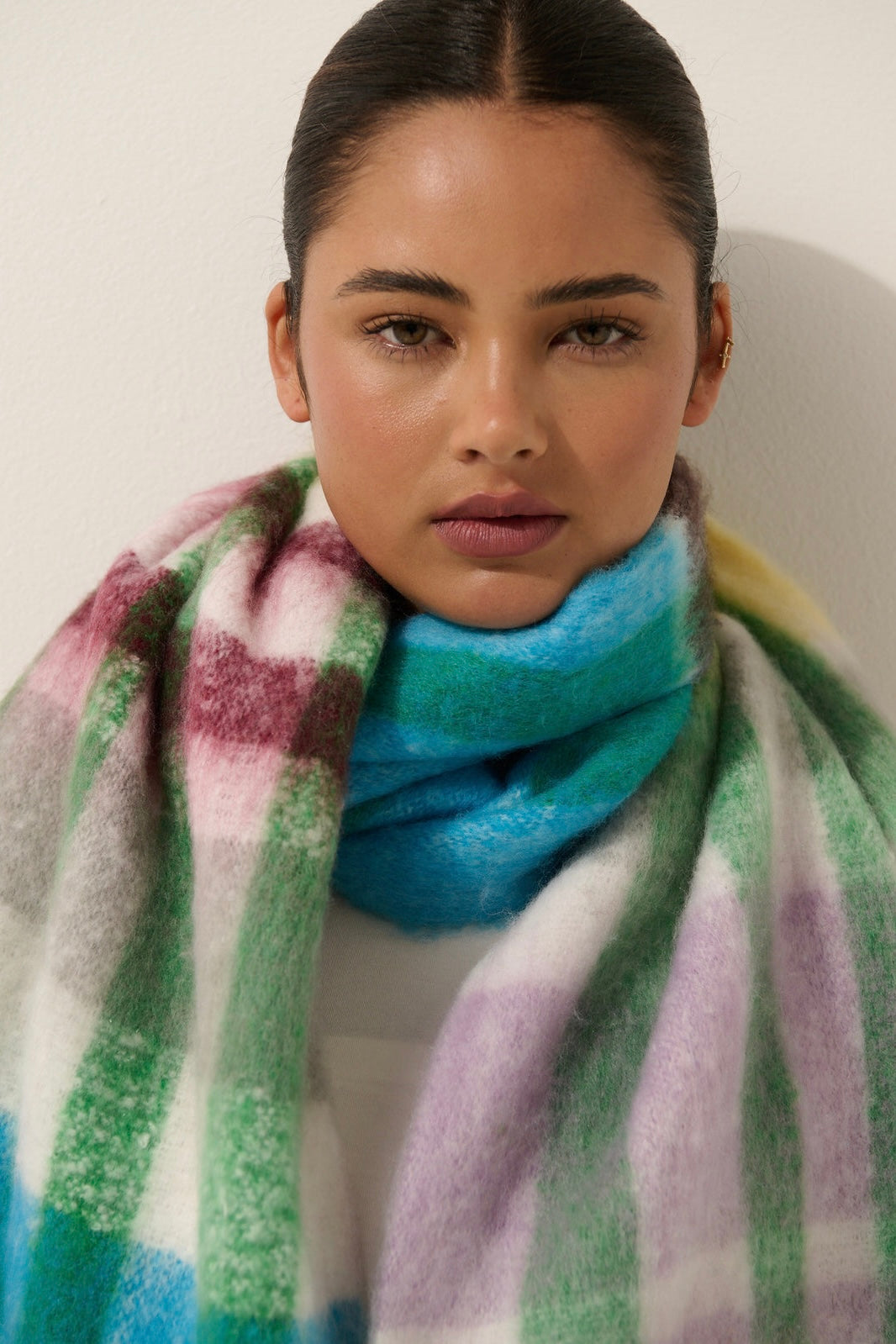  ANGELS WHISPER | DENISE MULTI PLAID FLUFFY SCARF | Bohemian Love Runway