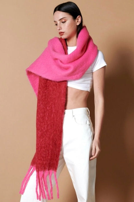 COLOUR BLOCK TWO TONE FLUFFY SCARF