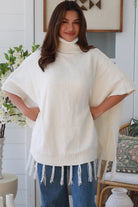 Sierra Cream Roll Neck Knit Poncho | Women's Boho Knitwear Australia