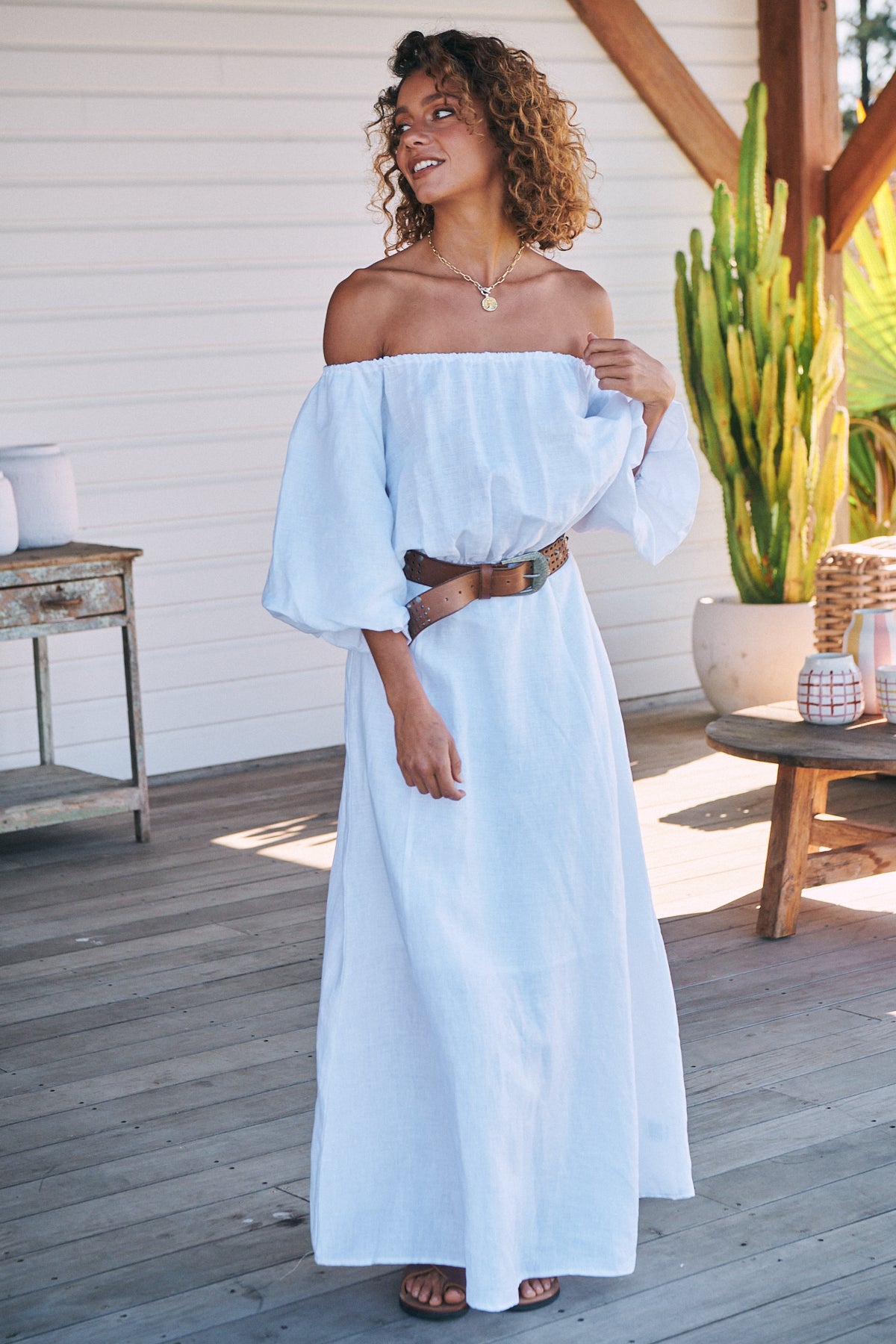 HALLIE LINEN MAXI DRESS WHITE