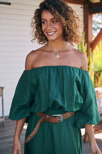 JAASE | HALLIE LINEN MAXI DRESS EMERALD | Bohemian Love Runway
