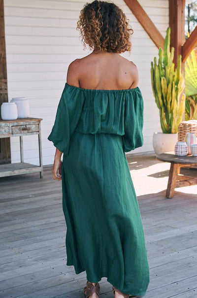 JAASE | HALLIE LINEN MAXI DRESS EMERALD | Bohemian Love Runway