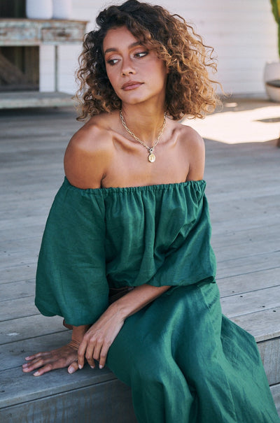 JAASE | HALLIE LINEN MAXI DRESS EMERALD | Bohemian Love Runway