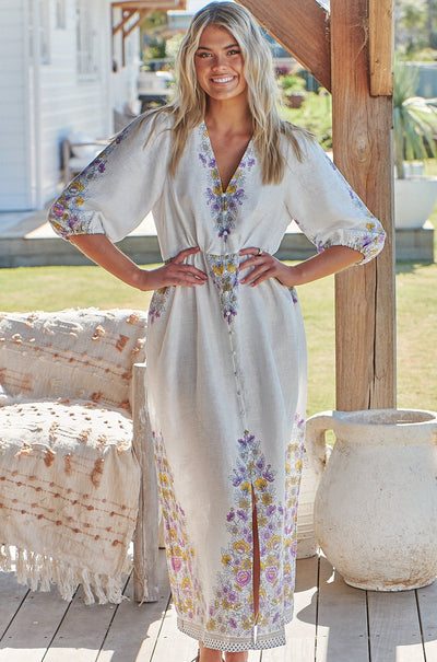 JAASE | DAYLILIES WHITE LINEN IVY MIDI DRESS | Bohemian Love Runway