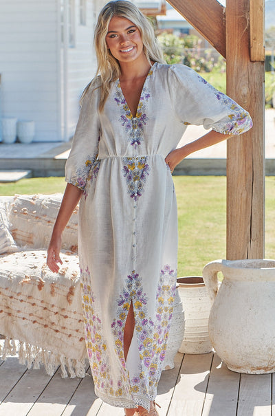 JAASE | DAYLILIES WHITE LINEN IVY MIDI DRESS | Bohemian Love Runway