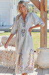 JAASE | DAYLILIES WHITE LINEN IVY MIDI DRESS | Bohemian Love Runway