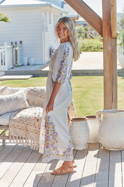 JAASE | DAYLILIES WHITE LINEN IVY MIDI DRESS | Bohemian Love Runway