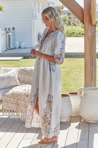 JAASE | DAYLILIES WHITE LINEN IVY MIDI DRESS | Bohemian Love Runway