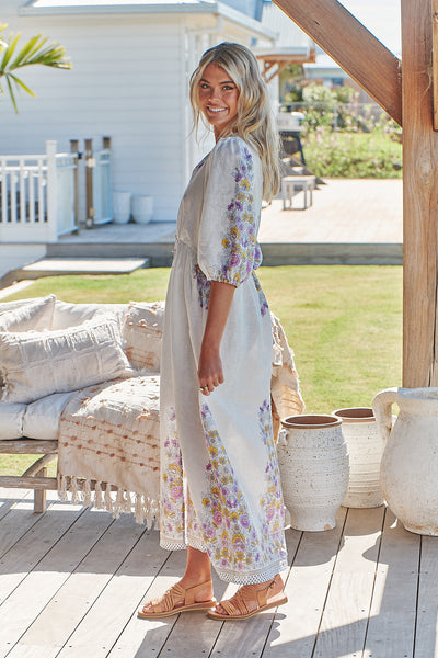 JAASE | DAYLILIES WHITE LINEN IVY MIDI DRESS | Bohemian Love Runway