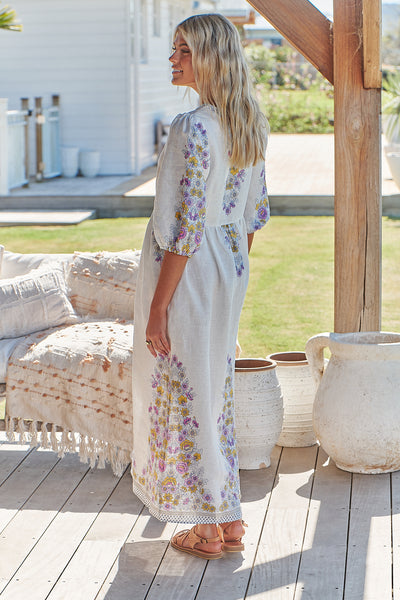 JAASE | DAYLILIES WHITE LINEN IVY MIDI DRESS | Bohemian Love Runway