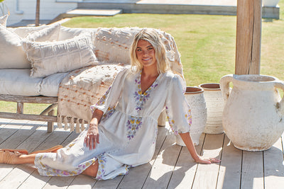 JAASE | DAYLILIES WHITE LINEN IVY MIDI DRESS | Bohemian Love Runway