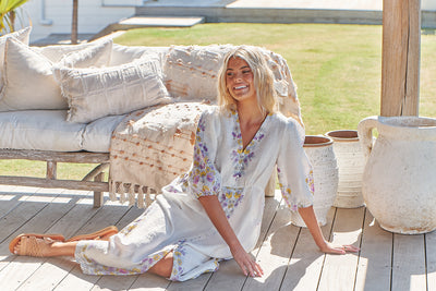 JAASE | DAYLILIES WHITE LINEN IVY MIDI DRESS | Bohemian Love Runway