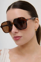Lustre &amp; Sage Giselle tortoiseshell oversized square aviator sunglasses with amber Category 3 lenses