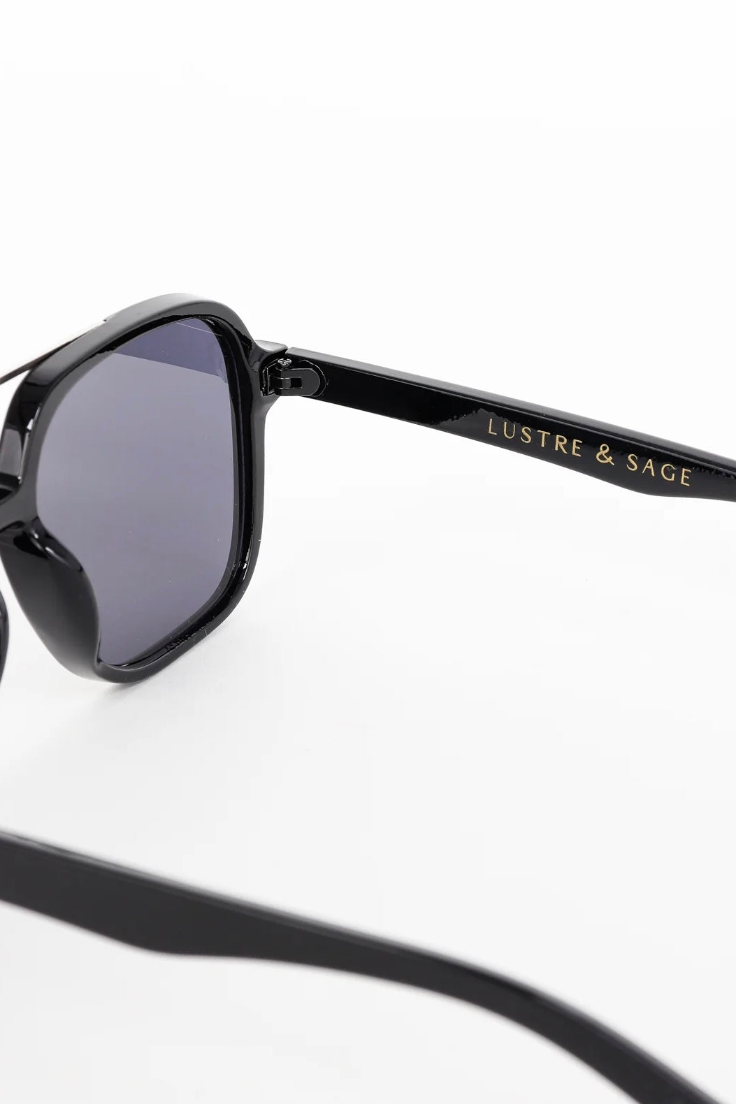 Lustre Sage Giselle black oversized square aviator sunglasses with smoke lenses for women