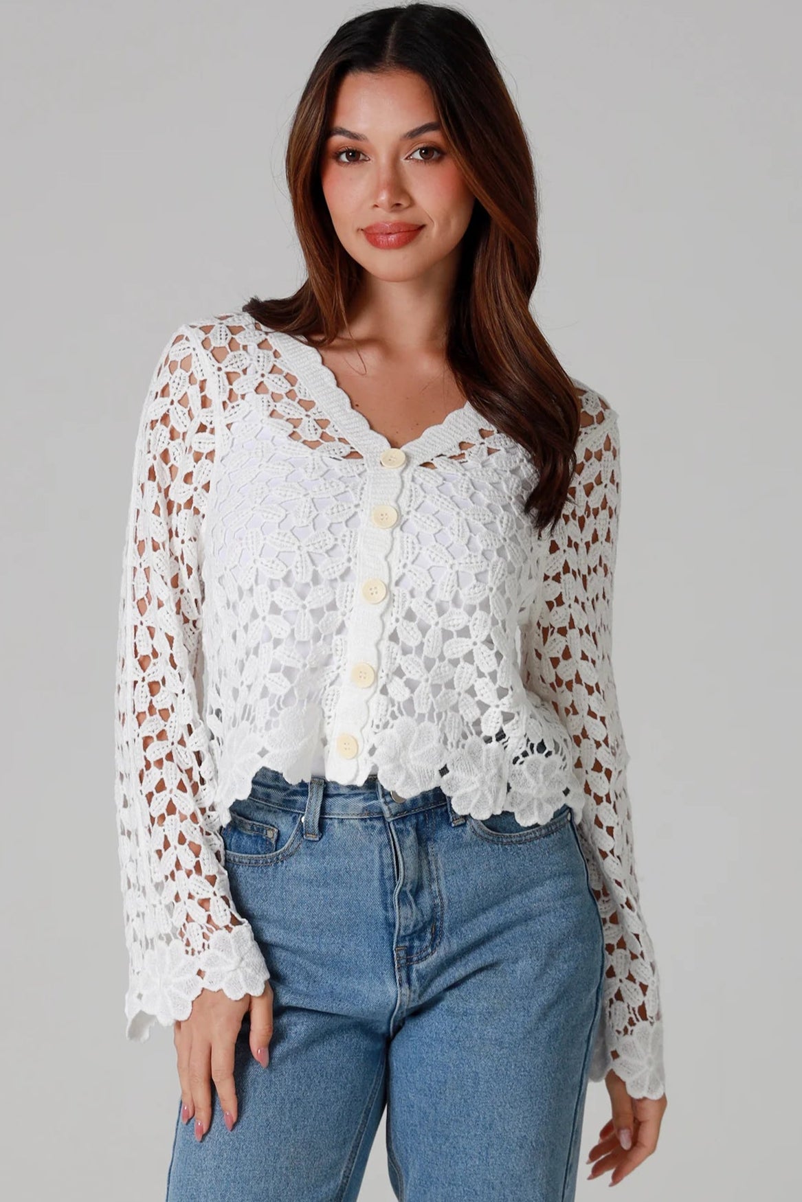  WILLOW | DAISY COTTON CROCHET CARDIGAN WHITE | Bohemian Love Runway