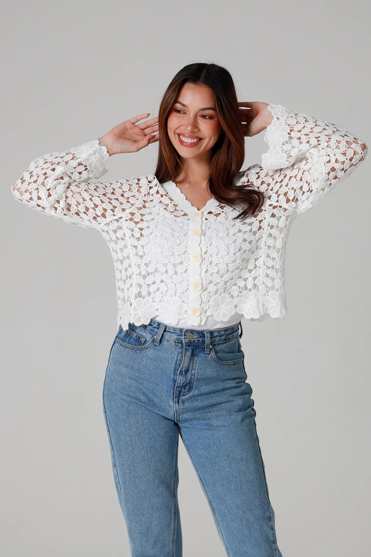  WILLOW | DAISY COTTON CROCHET CARDIGAN WHITE | Bohemian Love Runway