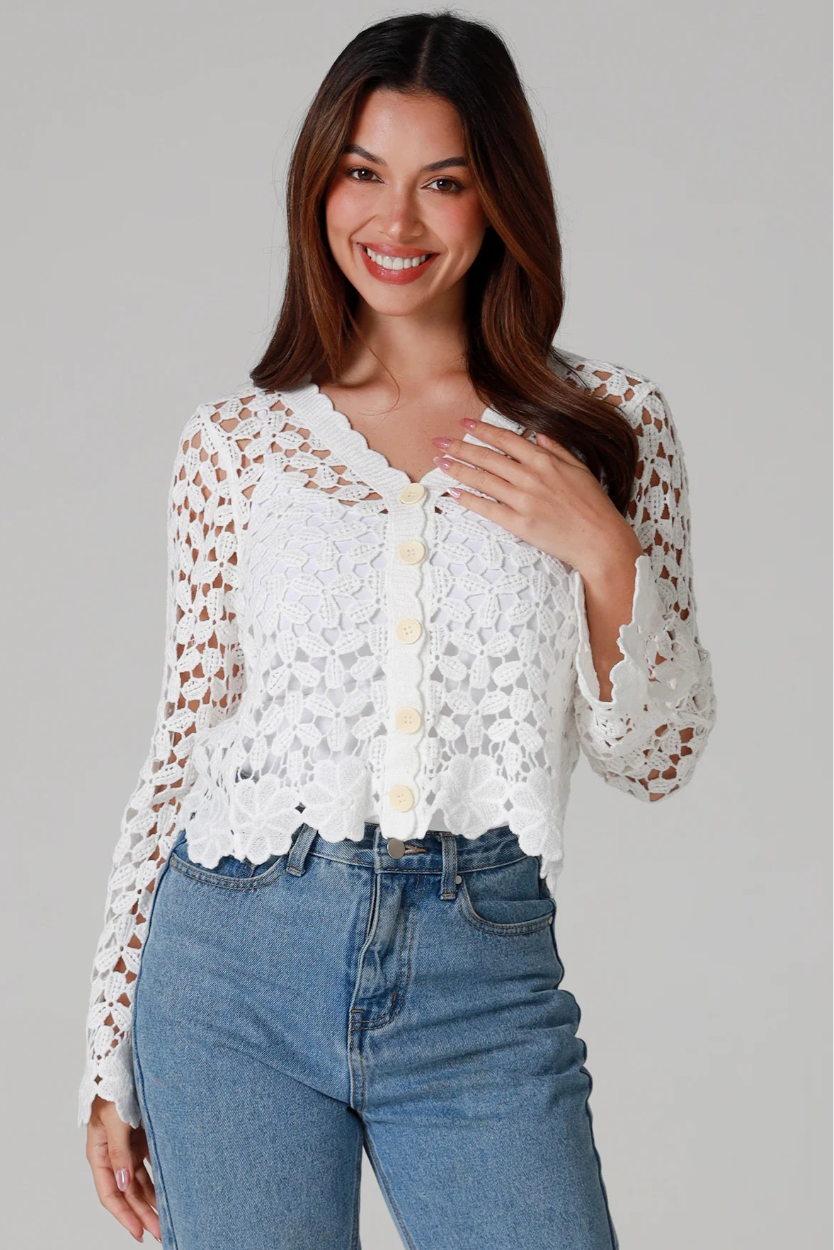  WILLOW | DAISY COTTON CROCHET CARDIGAN WHITE | Bohemian Love Runway