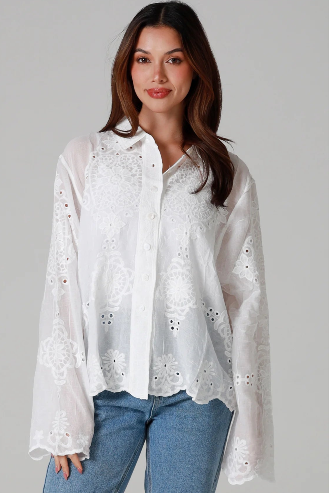  WILLOW | POET COTTON EMBROIDERY FLORAL SHIRT WHITE | Bohemian Love Runway